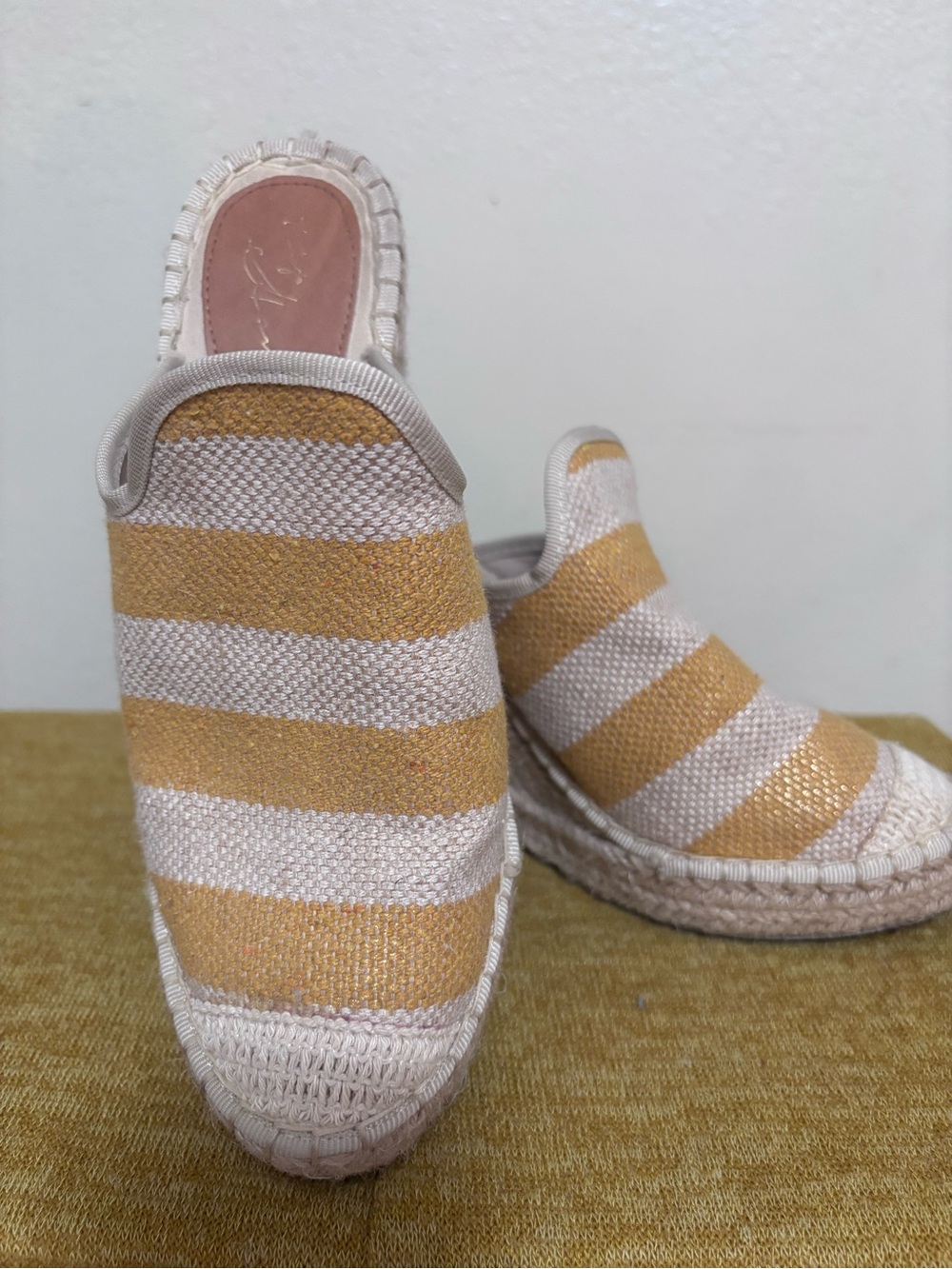 Vintage Havana Gold & Cream Striped Wedge Espadrille Mules